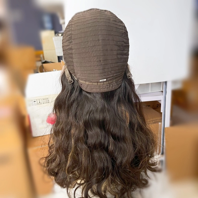 Gorgeous Dark Brown color lace top wig with seamless highlight face framing YR0041